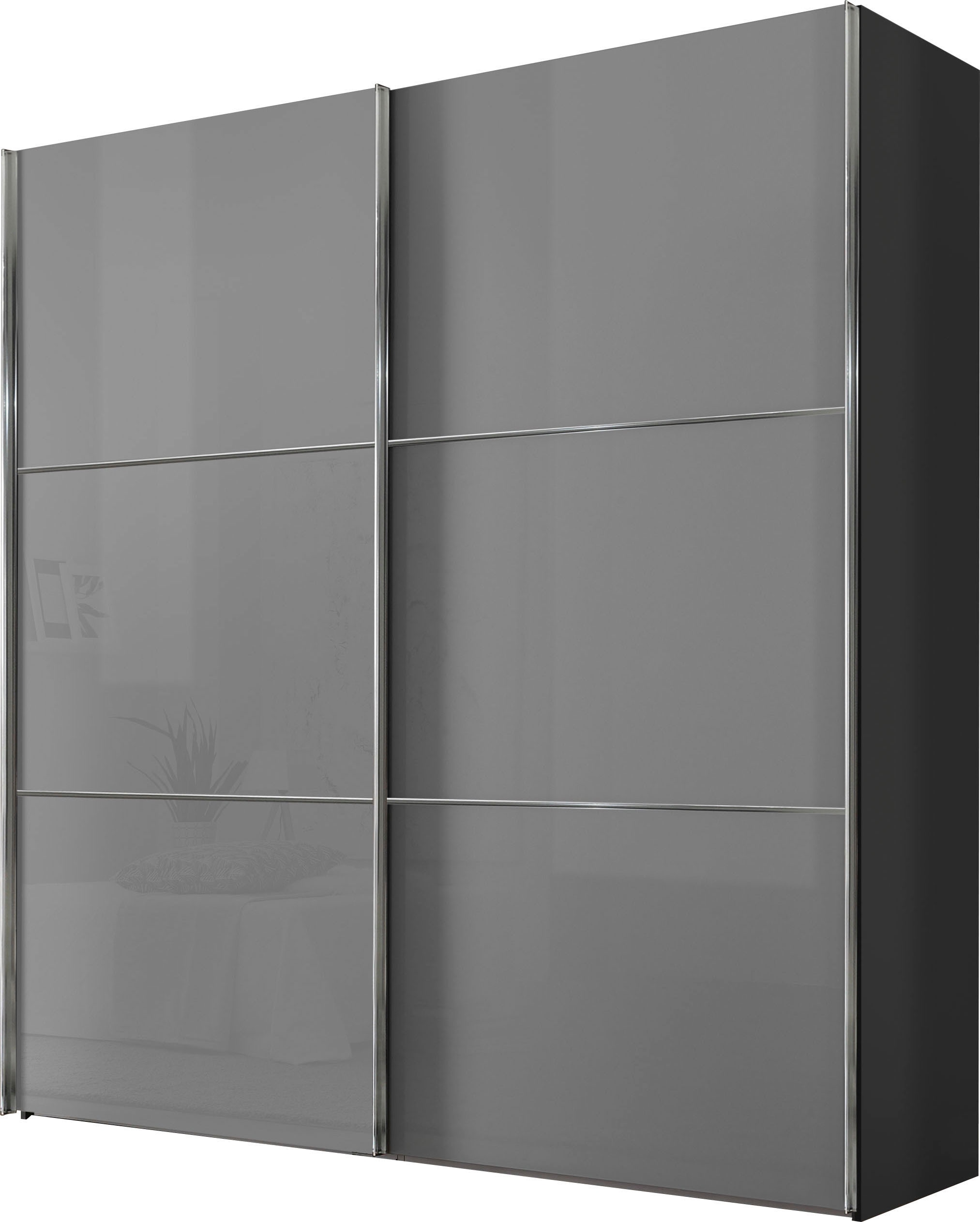 Schwebetürenschrank STAUD "Includo Glas, Made in Germany", grau (hellgrauglas), B:188cm H:222cm T:68cm, Holzwerkstoff, Schränke Image