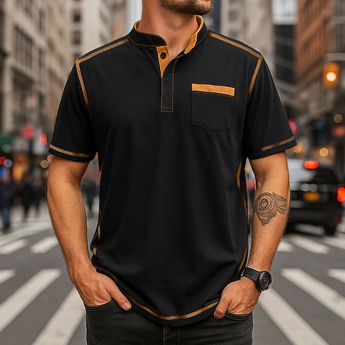 Herren Henley Hemd T-Shirt Henley Oberteil Kurzarm Einfarbig Einfach Einheitliche Farbe Mode Designer Lässig Farbblock Knöpfe Rein Henley-Kragen Henley Outdoor Lässig Täglich Sommer Ganzjahres Image