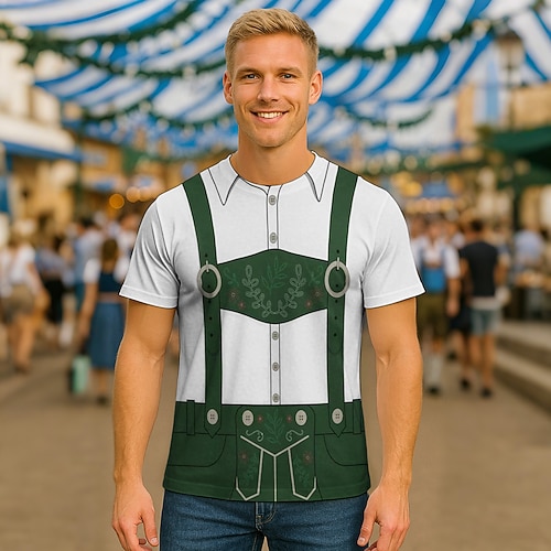 T-Shirt Lederhosen T-Shirt Match Bayerisch München Deutsch alpin T-Shirt Ärmel Grafik für Herren Erwachsene 3D-Druck für Karneval Oktoberfestbier Party Alltagstauglich Image
