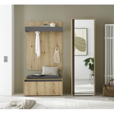 Garderoben-Set INOSIGN "GIRON/CiTY, moderne Garderobe, Komplettset mit viel Stauraum", eiche evoke, B:170cm H:200cm T:40cm, Holzwerkstoff, Kastenmöbel-Sets, enthält Garderobenschrank, Paneel, Schuhbank inkl. Sitzkissen Image