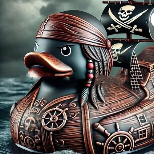 Statuette einer Piratenkapitänin in Harz, Entenfigur, maritimes Entendekor für Regal oder Schreibtisch, lustige Skulptur einer Piratenschiffkapitänin in Form einer Ente für Halloween oder eine Image