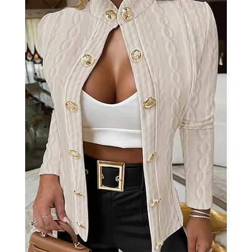 Damen Mantel Freizeitjacke Bequem Knöpfe Mode Modern Einfach Ausgehen Alltagstauglich Wochenende Einreihig Kurz Stehkragen Normale Passform Langarm Oberbekleidung Schwarz Weiß Rosa Frühling Herbst