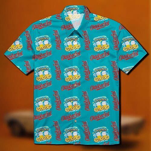 Bayerisch München Deutsch Hawaii-Hemden Aloha-Hemd Bier Brezel Grafik für Herren Erwachsene 3D-Druck für Karneval Oktoberfestbier Urlaub Party Image