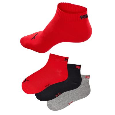 Kurzsocken PUMA, Damen, Gr. 47-49, bunt (1x schwarz, 1x grau, meliert, 1x rot), Baumwollmischung, uni, meliert, elastisch, Socken, Atmungsaktiv, Rippenbündchen, weiche Baumwollmischung Image