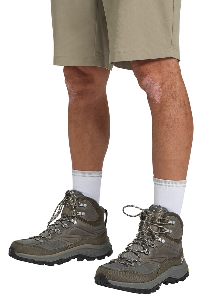 Wanderschuh JACK WOLFSKIN "CYROX TEXAPORE MID M", Herren, Gr. UK 8,5 - EU 42,5, Normalschaft, cold, coffee, Oberstoff: Synthetik; ;Obermaterial 2: Textile; Futter: Texapore Core ;Sole: / EVA; 100% / EVA, Schuhe Wanderschuh