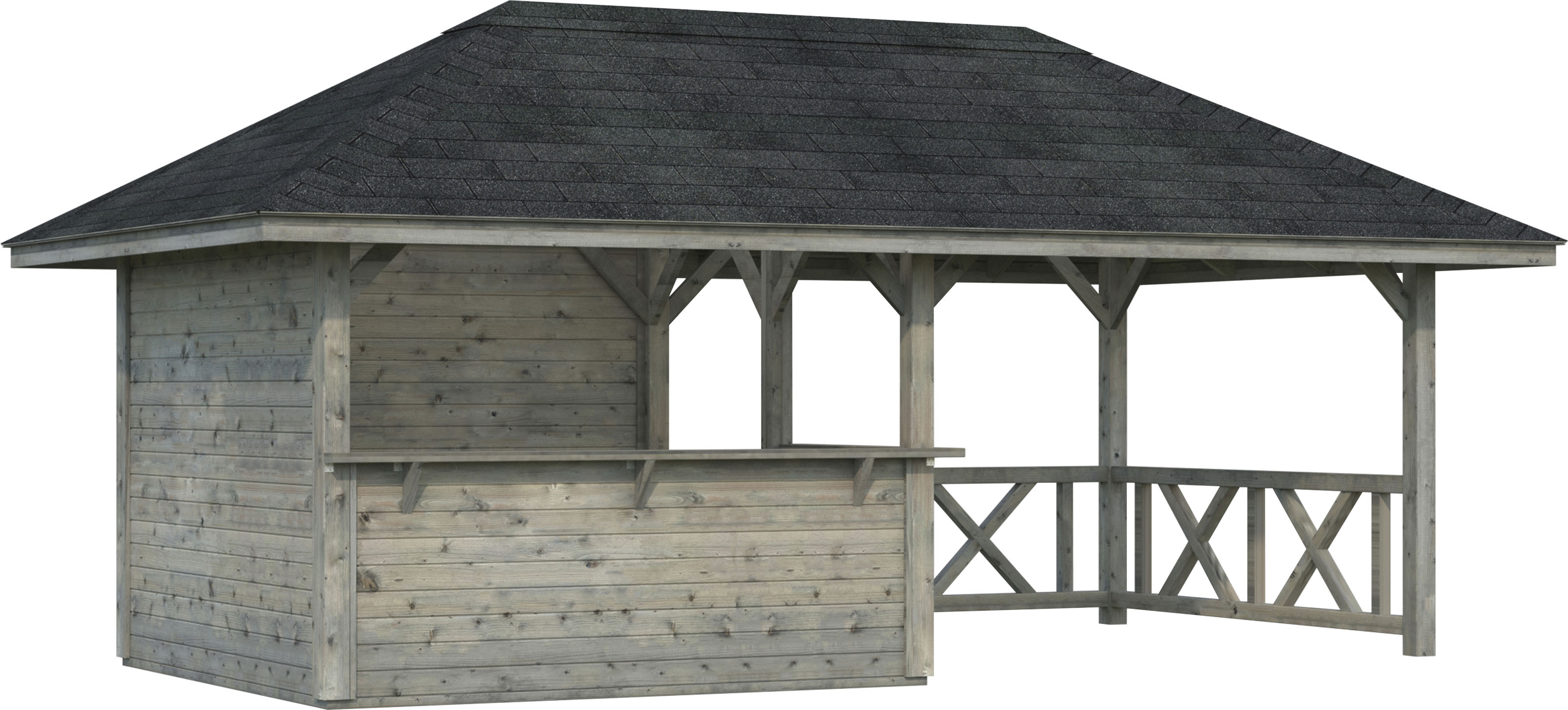 Holzpavillon PALMAKO "Bianca 16,6 m² Set 3", grau, B/H/T: 672cm x 323cm x 384cm, Pavillons, BxTxH: 588x300x323 cm Image