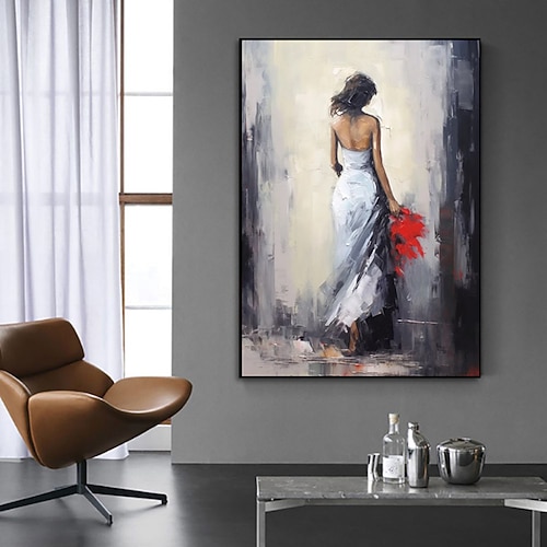 handgefertigtes Ölgemälde auf Leinwand, Wandkunst, Dekoration, Mädchen-Rückansicht, abstrakt, für Heimdekoration, gespannter Rahmen, hängendes Gemälde/gerolltes rahmenloses, ungedehntes Gemälde Image