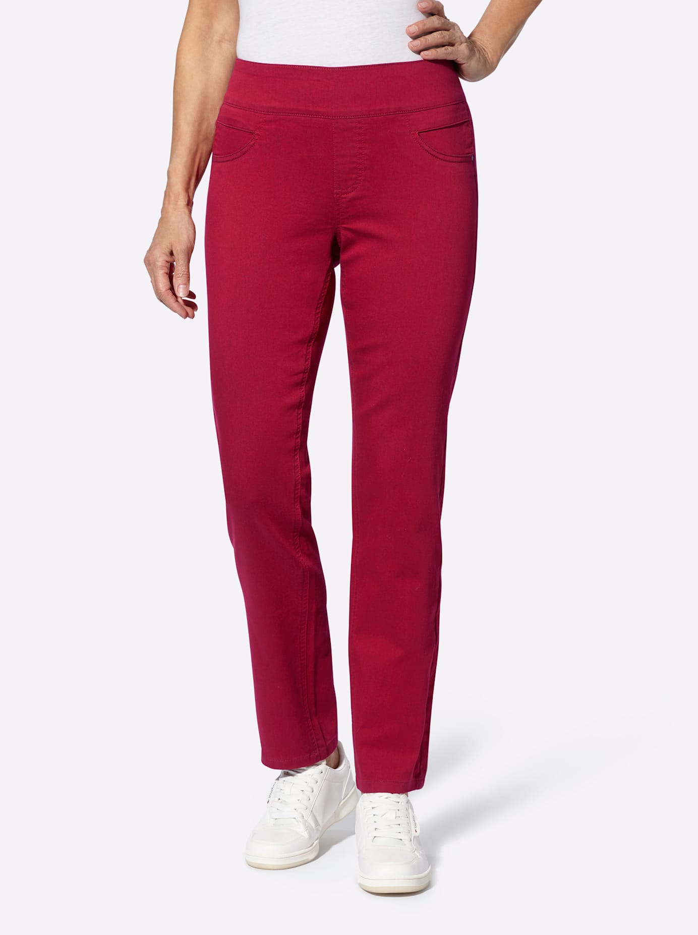 Schlupfhose CASUAL LOOKS, Damen, Gr. 20, Kurzgrößen, rot, 65% Baumwolle, 33% Polyester, 2% Elasthan, unifarben, lang, Hosen Schlupfhose