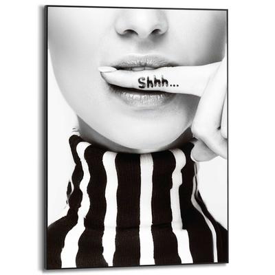 Poster REINDERS "Ssshhh", schwarz (farbe bild(er): schwarz, weiß), B:50cm H:70cm T:1,6cm, Bilder, Home Office - Frau - Stille - Schwarz-Weiß - MDF - Menschen - 50x70 cm Image