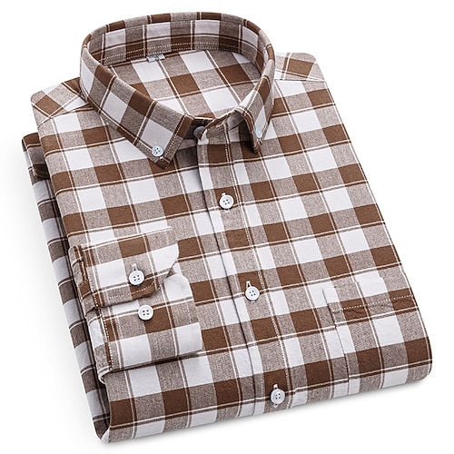 Herren Hemd Kleidhemd Durchgeknöpft Hemd Oxford Hemd Kragenhemd Kariert / Gestreift / Zickzack / Rund Alltagskleidung Geschäftskleidung Weiß Rote Dunkelmarine Blau Langarm Hemdkragen Ganzjahres Image