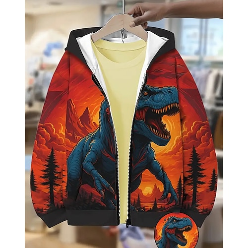 Mädchen 3D Dinosaurier Kapuzensweatshirt Mantel Oberbekleidung Langarm Frühling Herbst Cool Sport Kinder 4-12 Jahre Reissverschluss Straße Täglich Normale Passform Image