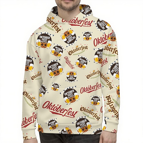 Bayerisch München Deutsch Bischofsärmel Kapuzensweatshirt Pullover Bier Brezel Grafik für Herren Erwachsene 3D-Druck für Karneval Oktoberfestbier Party Alltagstauglich Image