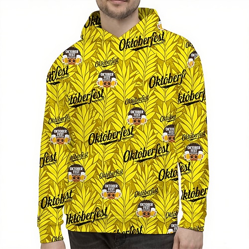 Kapuzensweatshirt Pullover Bayerisch München Deutsch alpin Bischofsärmel Grafik für Herren Erwachsene 3D-Druck für Karneval Oktoberfestbier Party Alltagstauglich Image