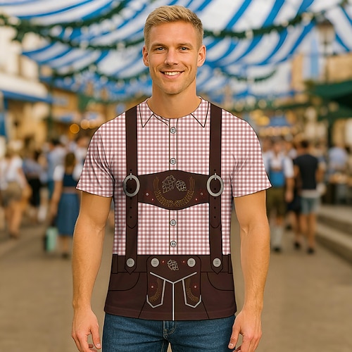 Bayerisch München Deutsch T-Shirt Ärmel T-Shirt Lederhosen T-Shirt Match Lederhosen-Print Grafik für Herren Erwachsene 3D-Druck für Karneval Oktoberfestbier Party Alltagstauglich Image