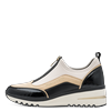 Slip-On Sneaker MARCO TOZZI, Damen, Gr. 42, schwarz (creme, schwarz), Textil, Lederimitat, kontrastfarbene Details, sportlich, Schuhe, Keilabsatz, Halbschuh, Freizeitschuh mit Front-Reißverschluss