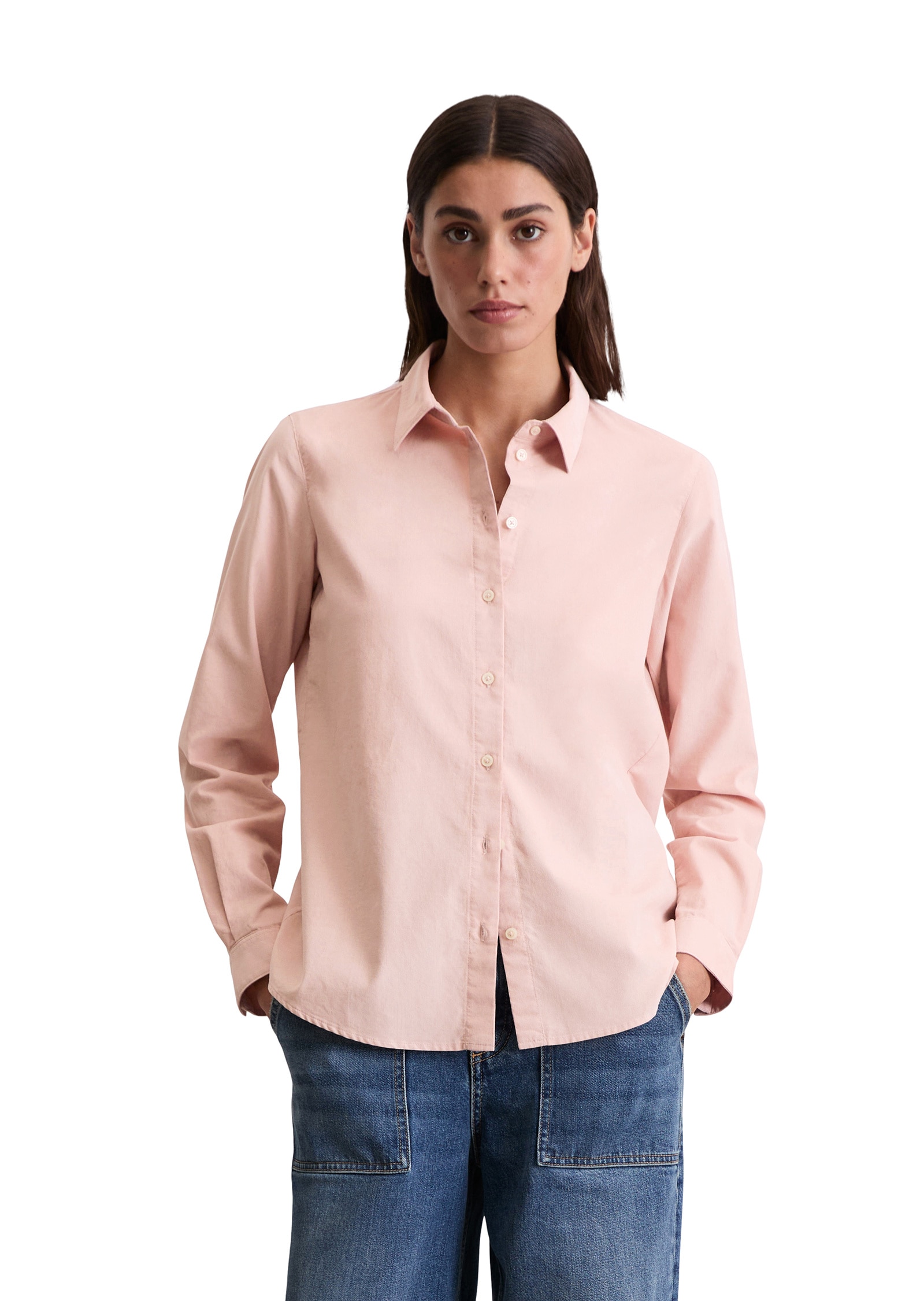 Langarmbluse MARC O'POLO "in samtiger Cord-Qualität", Damen, Gr. 40, rosa (pastel rose), Obermaterial: 78% Baumwolle, 22% Lyocell, unifarben, Basic, regular fit normal, Manschette, Blusen