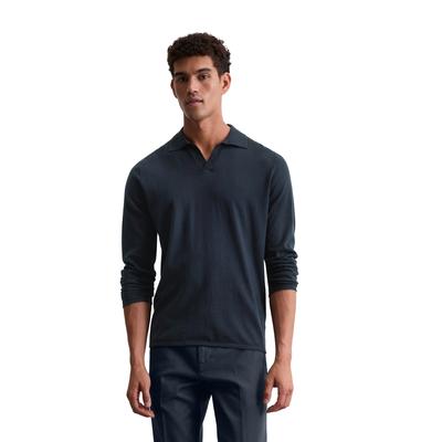 Rundhalspullover MARC O'POLO "aus Bio-Baumwoll-Kaschmir-Mix", Herren, Gr. L, blau (schwarz navy), Obermaterial: 95% Baumwolle, 5% Kaschmir, unifarben, casual, Rundhals, Langarm, Pullover Image