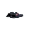 Pantolette TOMMY HILFIGER "CORPORATE TEXTURED POOL SLIDE", Herren, Gr. 46, blau (dunkelblau), Textil, Synthetik, casual, Schuhe, Strandmode, Schlupfschuh, Poolslide mit farbigen Streifen