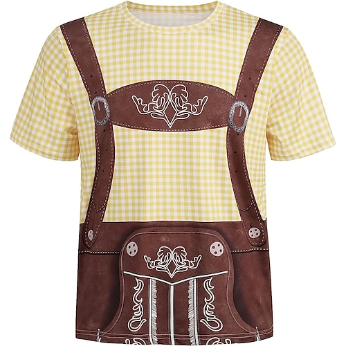 T-Shirt Lederhosen 3D Bayerisch Streetstyle T-Shirt Ärmel Grafik für Herren Erwachsene 3D-Druck für Oktoberfestbier Party Alltagstauglich Image