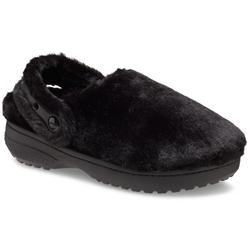 Clog CROCS "Classic Unfurgettable Clog", Damen, Gr. 42, schwarz, Croslite, Textil, Fellimitat, casual, Schuhe, Hausschuh, Freizeitschuh mit schwenkbarem Fersenriemen