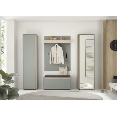 Garderoben-Set INOSIGN "GIRON/CiTY, moderne Garderobe, Komplettset mit viel Stauraum", grün, B:170cm H:200cm T:40cm, Holzwerkstoff, Kastenmöbel-Sets, enthält Garderobenschränke, Paneel & Schuhbank +Sitzkissen Image