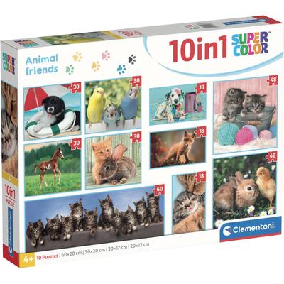 Puzzle CLEMENTONI "10in1 Supercolor, Noli, Tierfreunde", bunt, Puzzles, Kinder, Made in Europe