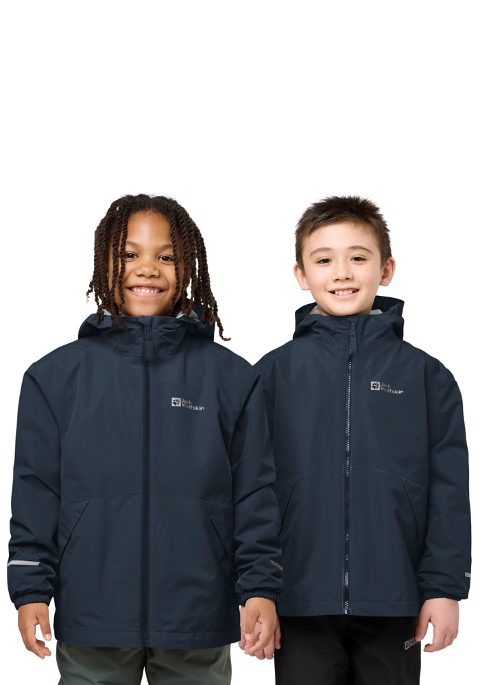 3-in-1-Funktionsjacke JACK WOLFSKIN "ICELAND 3IN1 JACKET K", Kinder, Gr. 152, blau (midnightsky), Oberstoff:100% POLYESTER; Kontrast:100% POLYESTER; Futter:100% POLYESTER ; Innenmaterial: 100% POLYESTER ; Futter:100% POLYESTER, Jacken Image