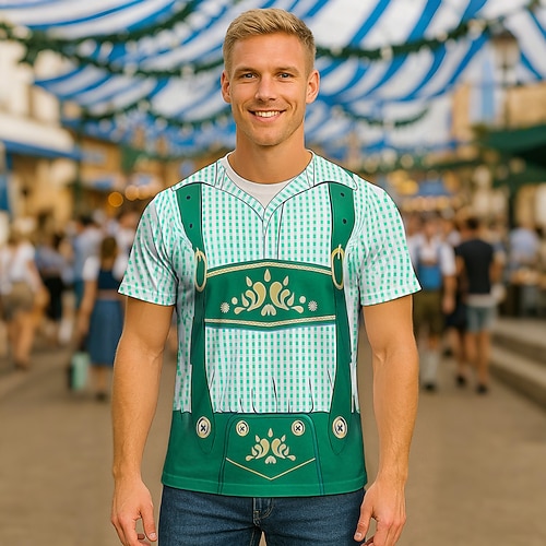 Bayerisch München Deutsch T-Shirt Ärmel T-Shirt Lederhosen T-Shirt Match Lederhosen-Print Grafik für Herren Erwachsene 3D-Druck für Karneval Oktoberfestbier Party Alltagstauglich Image