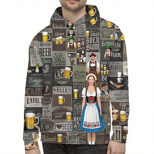Bayerisch München Deutsch Bischofsärmel Kapuzensweatshirt Pullover Bier Grafik für Herren Erwachsene 3D-Druck für Karneval Oktoberfestbier Party Alltagstauglich Image