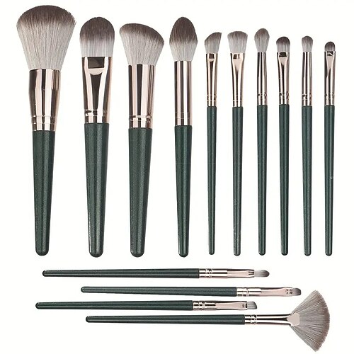 14-teiliges Make-up-Pinselset, professionelle Pinsel zum Verblenden von Grundierung, Lidschatten, Eyeliner, Kontur und Gesicht mit weichen synthetischen Borsten und Holzgriffen für Anfänger und Profis