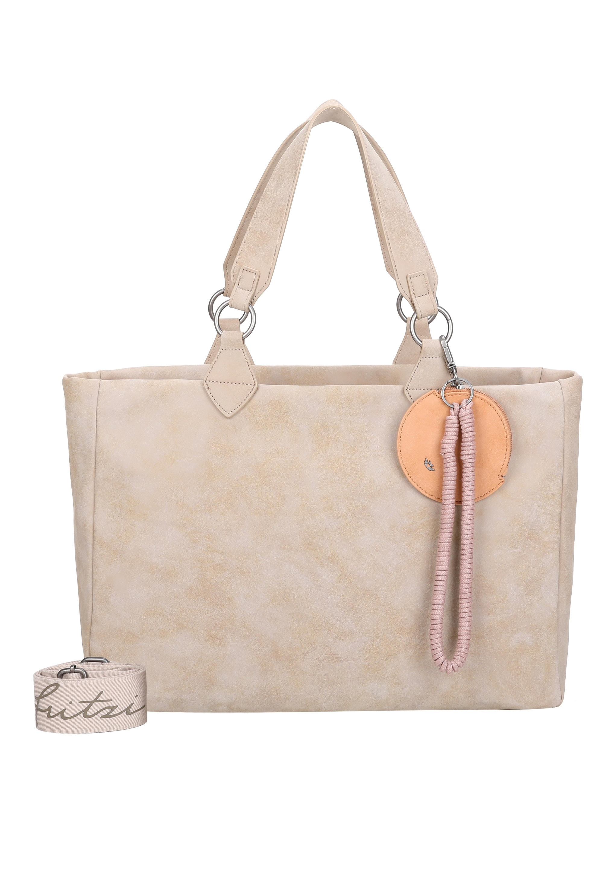 Henkeltasche FRITZI AUS PREUSSEN "Izzy Vintage", Damen, Gr. B/H/T: 42cm x 29cm x 42cm, beige, Polyurethan (PU), unifarben, Taschen, mit Taschen-Anhänger und Schlüsselschlange