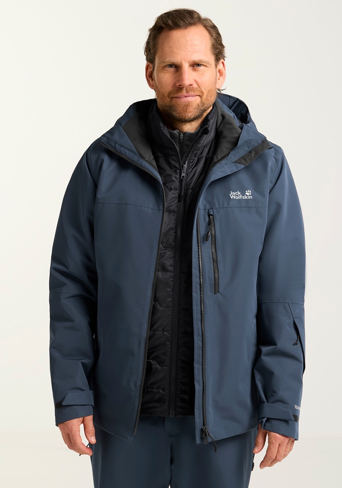 Skijacke JACK WOLFSKIN "FLOWLINE 3IN1 JKT M", Herren, Gr. L (52), blau (midnightsky), Obermaterial: 100% Polyester; Futter: 100% Polyester; Innenjacke: 100% Polyester; Füllung: 100% Polyester; Futter: 100% Polyester, Jacken Skijacke