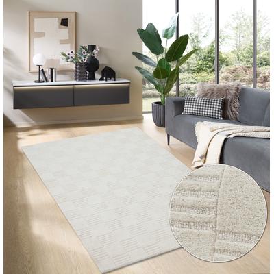 Wollteppich MY HOME "Motala, handgewebt, Wolle, Hoch-Tief-Effekt" Gr. 4, beige (natur), B:160cm H:14mm L:230cm, Wolle, Teppiche, einfarbig, 3D-Design, Wohnzimmer, Schlafzimmer, Esszimmer Image