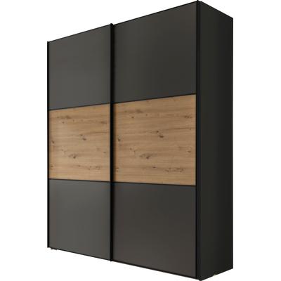 Schwebetürenschrank STAUD "Includo, Made in Germany", grau (dekor vulkan, artisan eiche), B:225cm H:222cm T:68cm, Holzwerkstoff, Schränke, Mit vier verschiedenen Ausstattungsvarianten Image