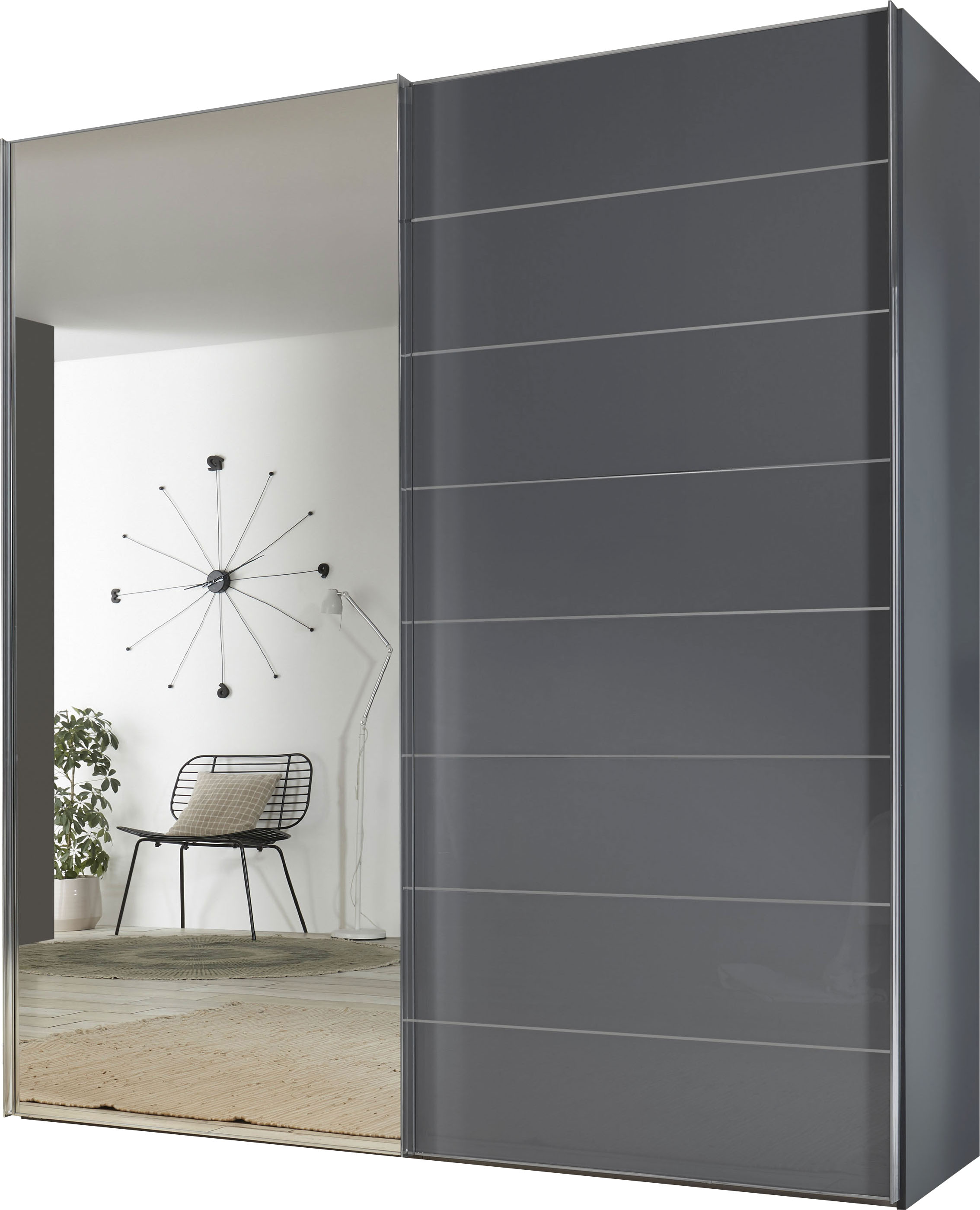 Schwebetürenschrank STAUD "Sonate Como mit Spiegel, Made in Germany", vulkanglas, B:188cm H:222cm T:68cm, Holzwerkstoff, Schränke, Schwebetürenschrank, Mit vier verschiedenen Ausstattungsvarianten Image