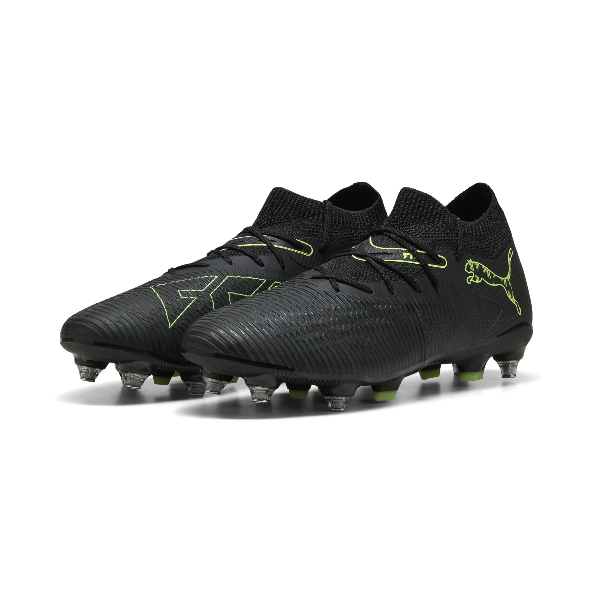 Fußballschuh PUMA "FUTURE 8 MATCH MxSG Fußballschuhe Erwachsene", Herren, Gr. 42.5, gelb (schwarz fizzy light grün terrain gelb), Obermaterial: Textil, Synthetik; Futter: Textil, Synthetik; Innensohle: Textil; Laufsohle: Synthetik, Schuhe Fußballschuh