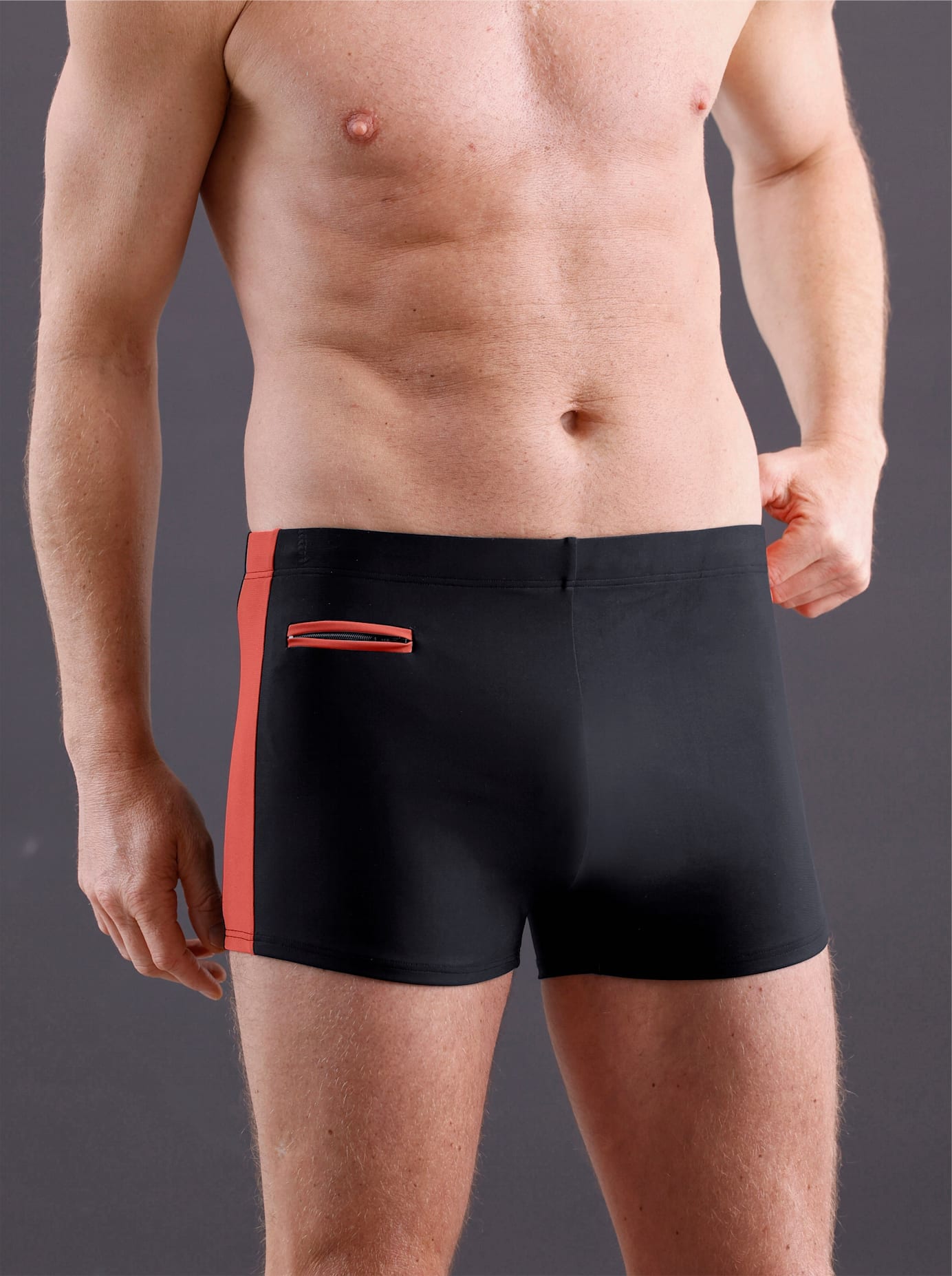 Badehose FEEL GOOD, Herren, Gr. 8, Normalgrößen, orange (schwarz, terra), Elasthan, Polyamid, Badehosen Image