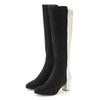 Stiefel LASCANA, Damen, Gr. 39, schwarz (schwarz, weiß), Obermaterial: 100% Textilmaterial. Futter: 100% Lederimitat. Decksohle: 100% Lederimitat. Laufsohle: 100% Synthetik, mehrfarbig, feminin, Schuhe, Langer Stiefel, Stiefelette mit Blockabsatz in...