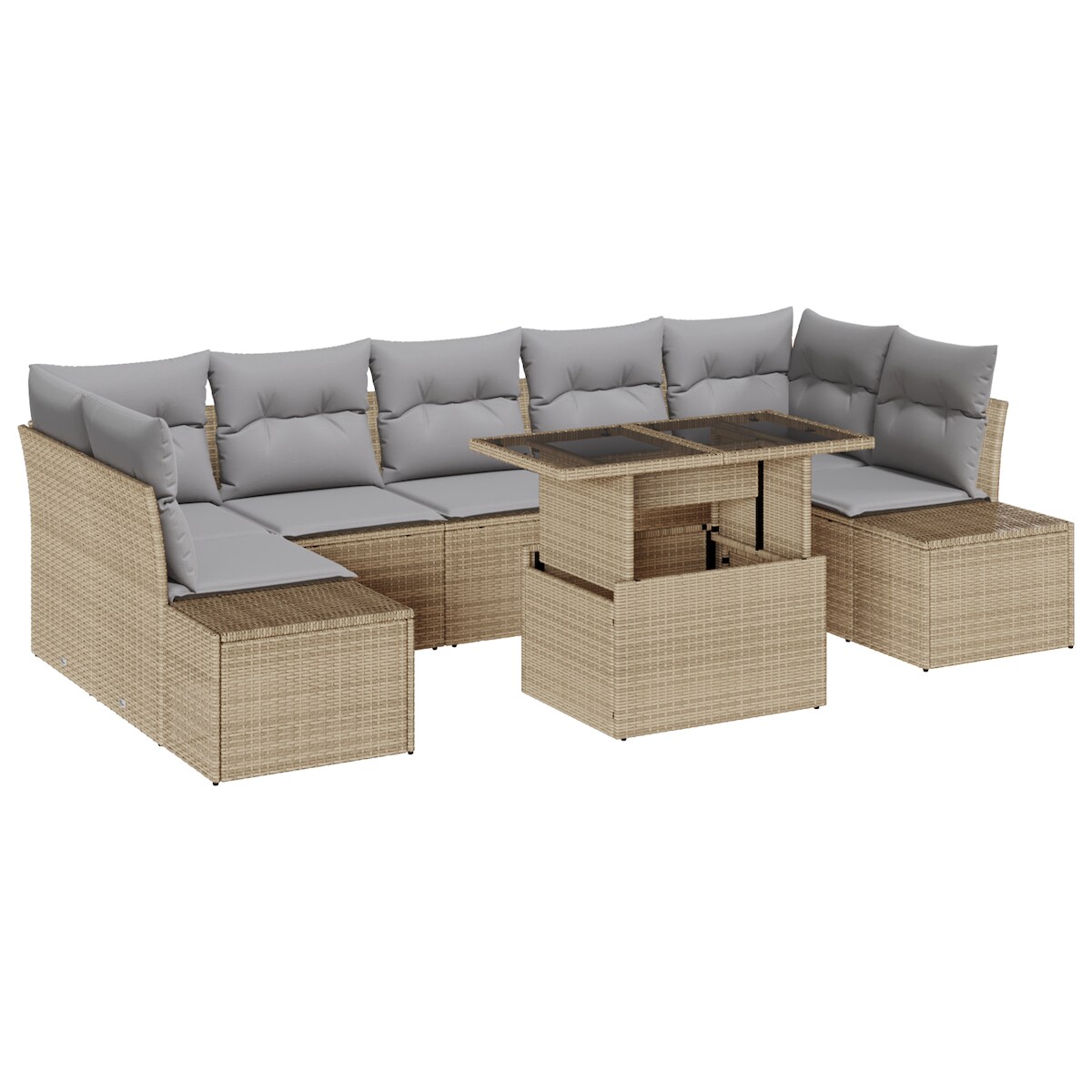 vidaXL 8-teiliges Gartensofa-Set mit Kissen in Beige aus Poly-Rattan Image