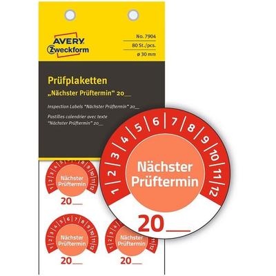 Avery Zweckform Prüfplaketten »7906« blau 30,0 x 30,0 mm 80 Stück rot Image