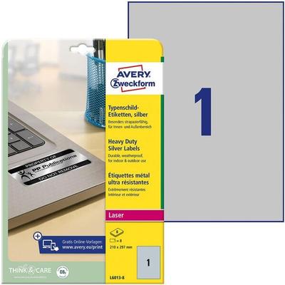 Avery Zweckform Typenschild-Etiketten silber 210,0 x 297,0 mm 8 Stück silber Image