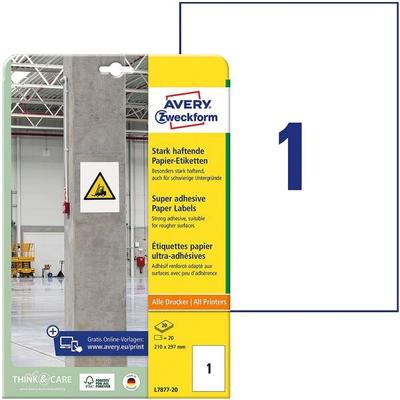 Avery Zweckform Universaletiketten weiß 210,0 x 297,0 mm 20 Stück weiß Image