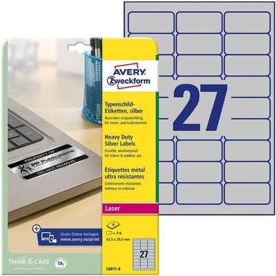 Avery Zweckform Typenschild-Etiketten silber 63,5 x 29,6 mm 216 Stück silber Image