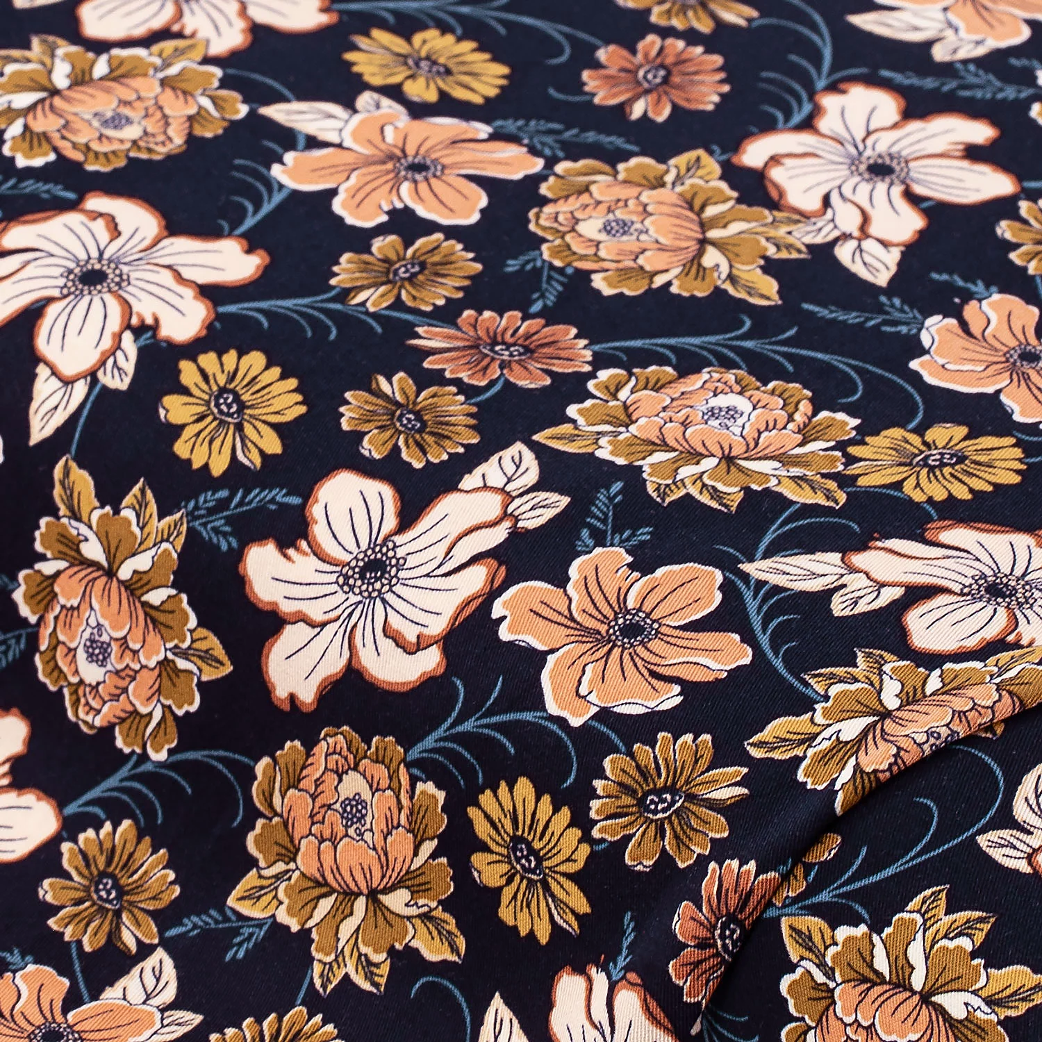 Viskose-Stretch Blumen, blau-color