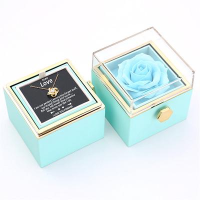 To My Love Necklace with Forever Roses Box, Christmas Gift for Her, Romantic Rotating Jewelry Box with Soap Flowers and Eternal Rose, Flip Design Packaging for Proposal, Valentine's Day, Ann