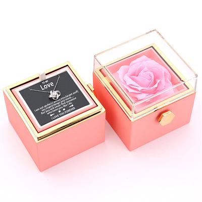 To My Love Necklace with Forever Roses Box, Christmas Gift for Her, Romantic Rotating Jewelry Box with Soap Flowers and Eternal Rose, Flip Design Packaging for Proposal, Valentine's Day, Ann