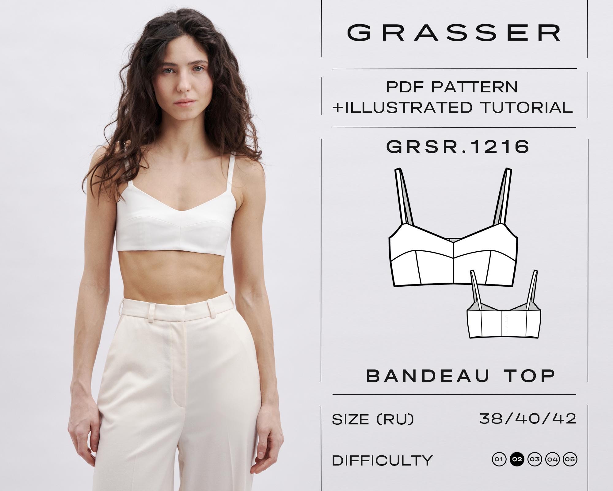 Modello di cucito per reggiseno in PDF / Modello digitale per reggiseno / Taglie 38 / 40 / 42 (RU) / Modello Grasser n. 1216