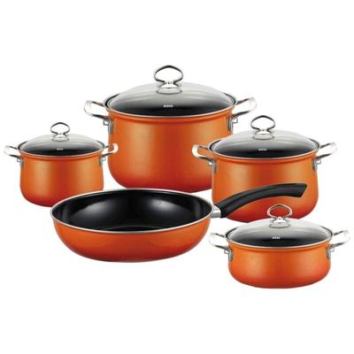 Riess Geschirr/Kochtopf Set 5-teilig mit Glasdeckel Emaille Nouvelle Corall Image