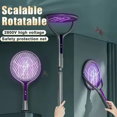 2-in-1 Household Retractable Electric Mosquito Swatter Rechargeable Bug Zapper Racket Fly Killer and Mosquito Trap Lamp for Home