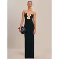 Robe de Soirée Sexy et Élégante pour Femme, Tenue Dos aux, Sans Bretelles, Longue, Noire, 2025